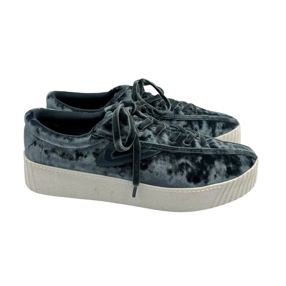 Tretorn Nylite 4 Bold Teal Blue Crushed Velvet Lace Up Platform Fashion Sneakers - Picture 6 of 11